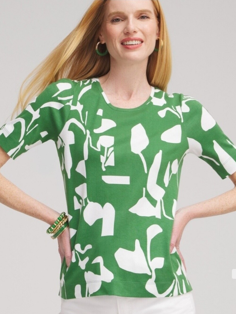🍀CHICO'S PIMA COTTON ABSTRACT ELBOW TEE SIZE 2 NWT - Picture 5 of 8